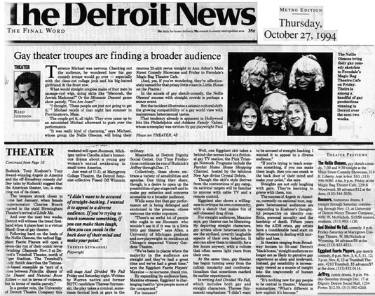 Article from The Detroit News about Therese Szymanski's And Divided We Fall.